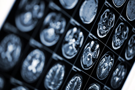Medical background with MRI scan image of human head.