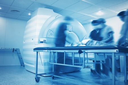 Preparation to the MRI scanning process of critically ill person in the hospital department of radiology.の写真素材