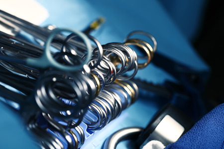 Shiny surgical tools on the sterile table.の写真素材