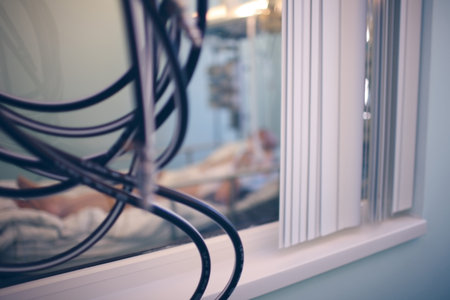 Window in hospital room blurred background image.