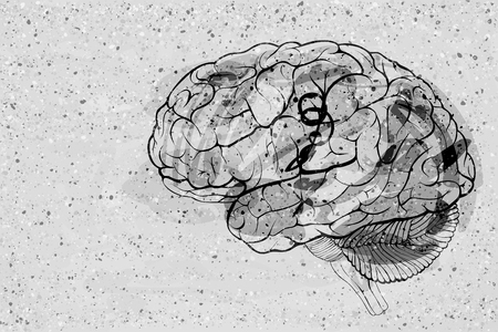 Graffiti grungy style human brain on concrete wall surfaceのイラスト素材