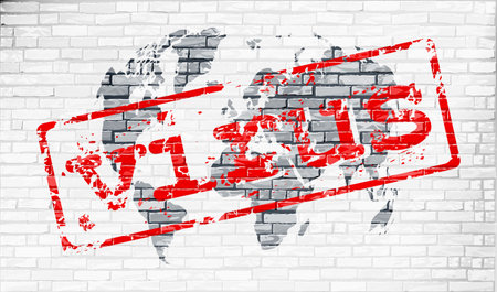 Coronavirus world panthenia abstract global concept in the form of a stamp on a planet painted on a brick wallのイラスト素材