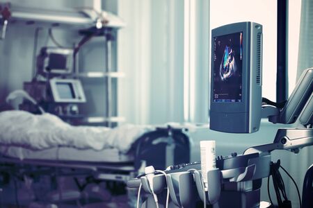 Advanced technique for echoscopy by the critical patient under the clock monitoring in intensive care unit.の写真素材