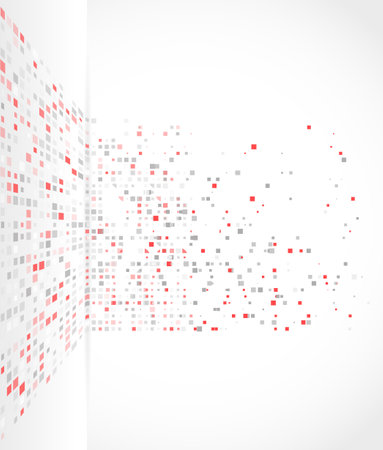 Abstract vector image with moving colorful square dots as a concept of technical connection.のイラスト素材