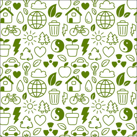 Hand drawn doodle style ecology themed seamless pattern.のイラスト素材