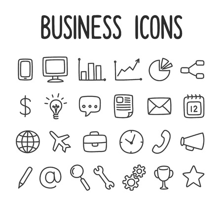 Set of hand drawn business and communication line icons.のイラスト素材