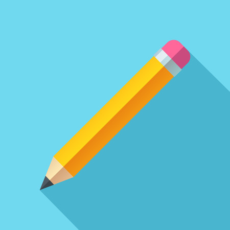 Flat pencil icon on blue background. Bright, crisp and simple style.のイラスト素材