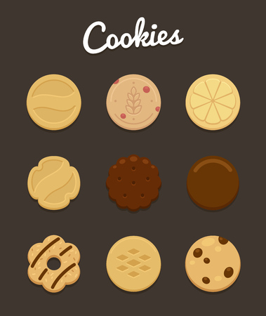 Assortment of nine delicious cookies of various shape and taste.のイラスト素材