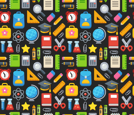 Bright school and education seamless pattern. Books, stationery and science symbols.のイラスト素材