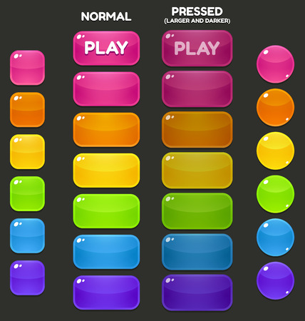 A set of juicy, vibrant game buttons in different shapes and colors.のイラスト素材