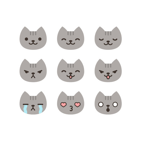 Set of cat emoticons in simple and cute cartoon style.のイラスト素材