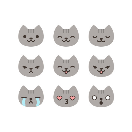 Set of cat emoticons in simple and cute cartoon style.