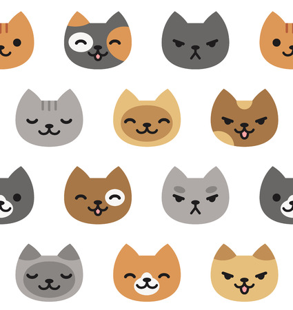 Seamless pattern of cute cats, different breeds and expressions.のイラスト素材