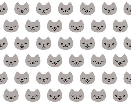 Seamless pattern of cute cat faces with different emotions.のイラスト素材