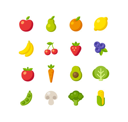 Set of healthy fruit and vegetable icons. Simple and clean flat style.のイラスト素材