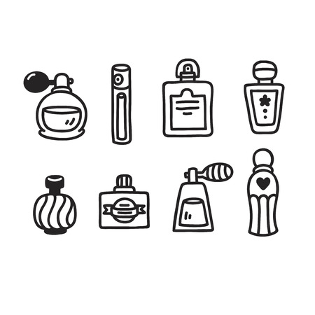 Set of hand drawn perfume bottles. Simple cartoon doodle style.のイラスト素材