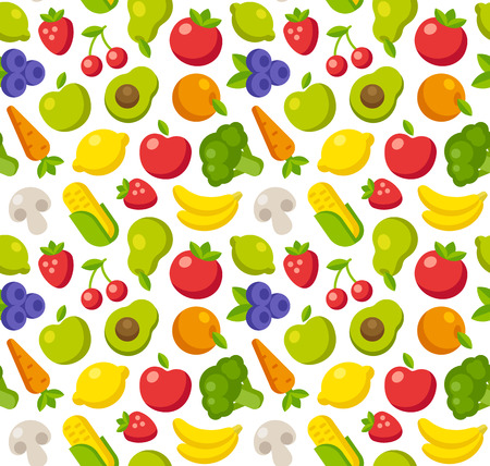 Seamless pattern of flat fruits and vegetables.のイラスト素材