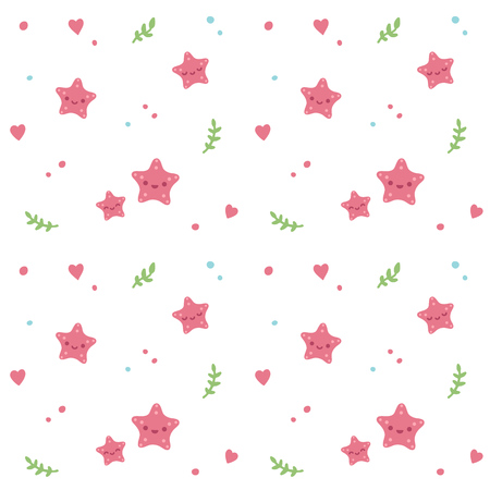 Seamless pattern with cute cartoon starfish and underwater doodles.のイラスト素材