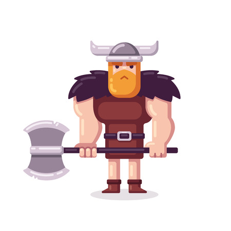 Muscular cartoon viking with axe in flat vector style.のイラスト素材