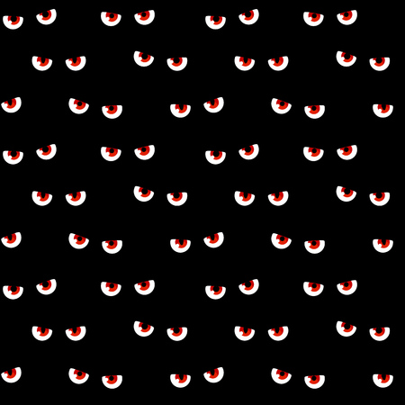 Seamless pattern of scary evil eyes on black background. Spooky Halloween texture.のイラスト素材