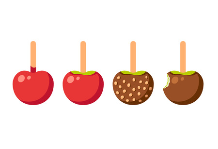 Set of caramel apples isolated on white. Modern vector illustration.のイラスト素材
