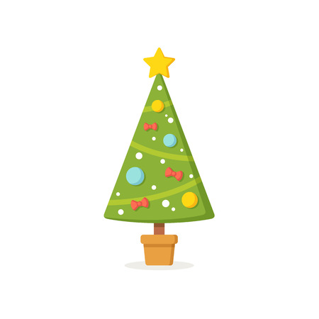 Christmas tree with ornaments. Modern flat vector illustration.のイラスト素材