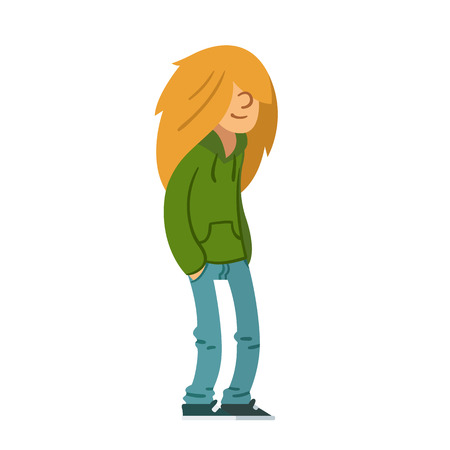 Long haired teenager with relaxed smile. Isolated vector illustration.のイラスト素材
