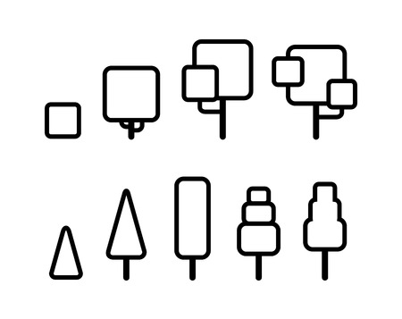 Set of stylized geometric tree outlines. Thin line vector icons.のイラスト素材