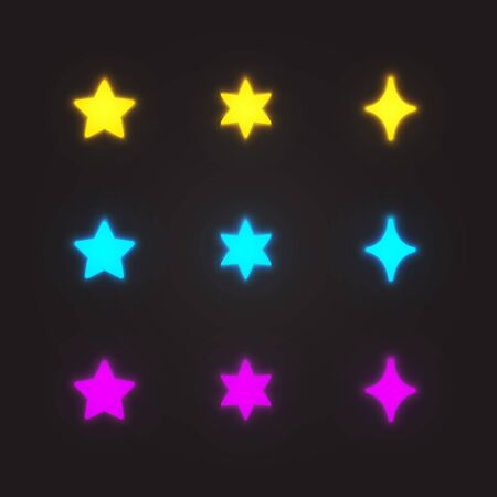 Glowing stars set, cartoon star shapes in different color. Special effects vector illustration.のイラスト素材