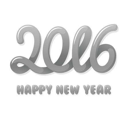 Happy new year 2016 hand lettering text design in shiny silver metal color. Vector illustration.のイラスト素材