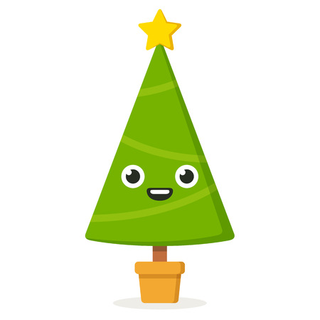 Christmas tree with cute cartoon smiling face. Modern flat vector illustration.のイラスト素材