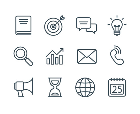 Set of business line icons, simple and clean modern vector style. Business symbols and metaphors in thin outlines with editable stroke.のイラスト素材