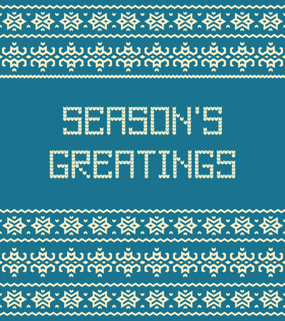 Season's greetings: Scandinavian sweater style seamless pattern with stylized knitted text. Vector illustration.のイラスト素材