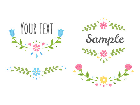 Hand drawn decorative floral frame elements: flowers and wreaths for your design. Vector illustration.のイラスト素材