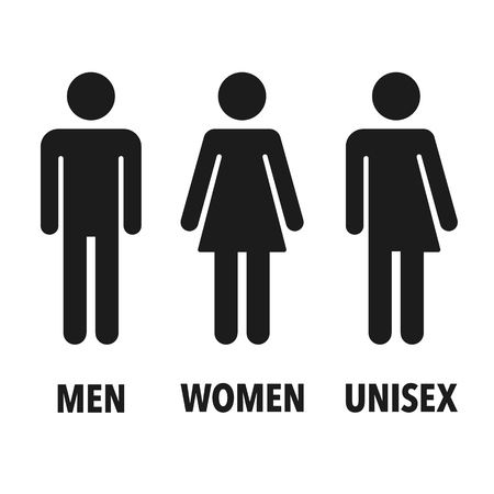 Restroom gender icons: man, woman and unisex. Isolated vector signs.のイラスト素材