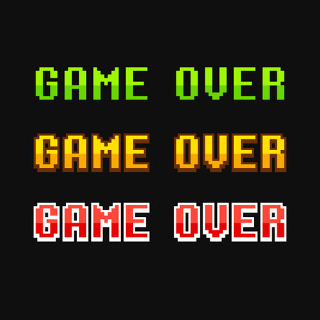 Set of old school pixel Game Over messages. Vector illustration.のイラスト素材
