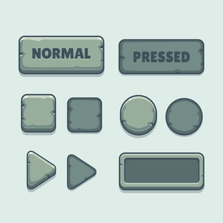 Cartoon stone buttons set in different shapes. Vector game interface assets.のイラスト素材