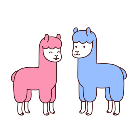 Cute cartoon alpacas couple.のイラスト素材