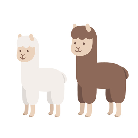 Two cute cartoon alpacas. Isolated vector illustration.のイラスト素材