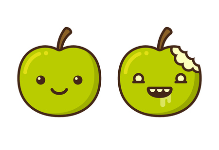 Cute cartoon zombie apple character. Funny vector illustration.のイラスト素材