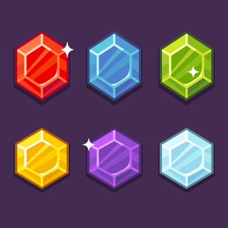 Set of bright cartoon gem icons. Modern flat game artのイラスト素材