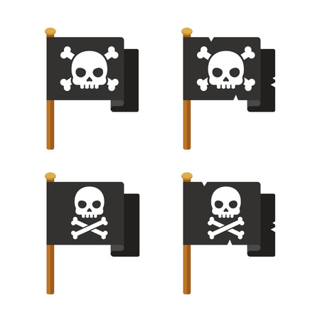 Flat pirate flag icons. Isolated vector illustration set.のイラスト素材