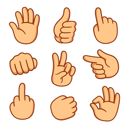 Cartoon hands set. Different gestures vector illustration.のイラスト素材