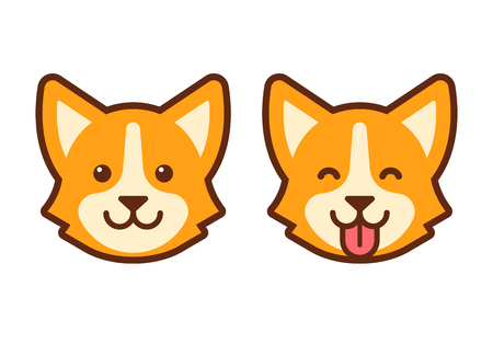 Cute cartoon corgi face. Flat dog head icon design.のイラスト素材