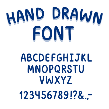 hand drawn typeface. Cute cartoon handwriting font.のイラスト素材