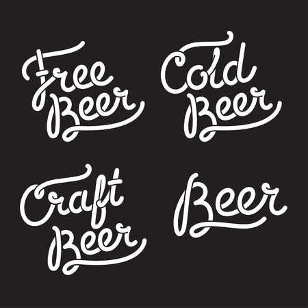 Hand drawn Beer lettering: Free Beer, Craft Beer and Cold Beer. Vintage style hipster typography.のイラスト素材
