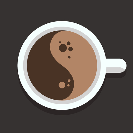 Cup of coffee, top view with stylized Yin Yang symbol. Flat coffee icon.のイラスト素材