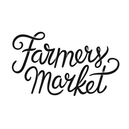Farmers market hand lettering, retro vintage style. Hand drawn typography vector illustration.のイラスト素材
