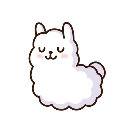 Cute cartoon llama vector illustration. Adorable white alpaca.のイラスト素材