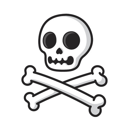 Simple cartoon skull and crossbones isolated on white. Modern comic style vector illustration.のイラスト素材